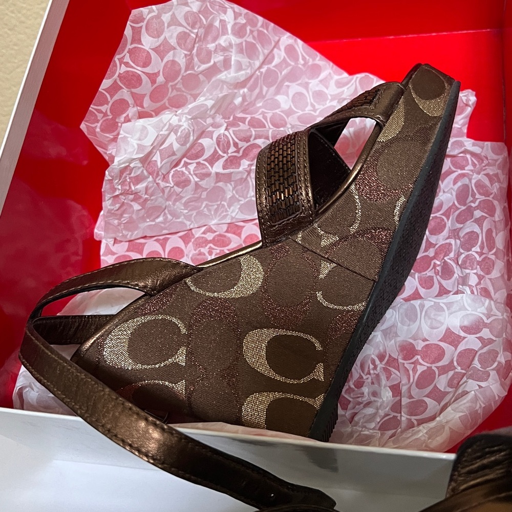 Coach Bronze Patterned Wedge Sandals - Picture 3 of 6